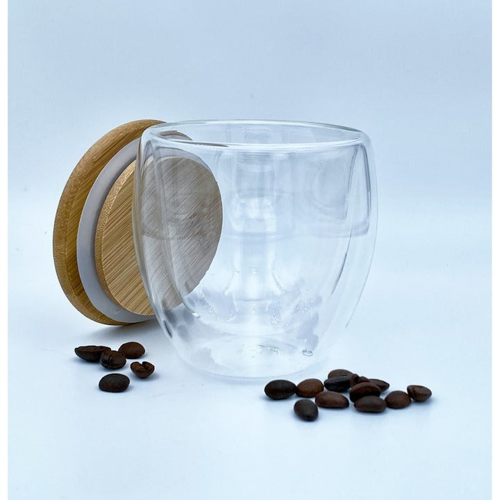 Pahar cu Capac, Pereti Dubli, Sticla Termorezistenta, 250 ml