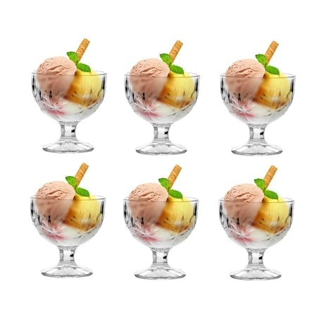 Set 6 cupe cu picior din sticla pentru înghețată/ salata de fructe , 300 ml
