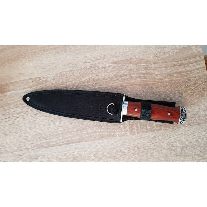 Cutit de vanatoare tip Baioneta cu 2 taisuri, Otel Inoxidabil/Lemn , 280 g ,33cm,