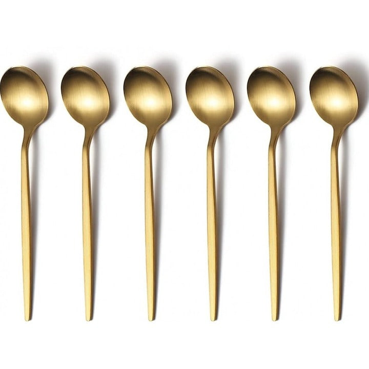 Set 6 Cani cu Pereti Dubli, Sticla Termorezistenta, 350 ml ST2 + 6 Lingurite Aurii