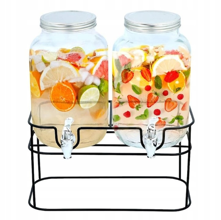 Set 2 borcane cu robinet 4L,suport metalic, 33x17x37.5cm