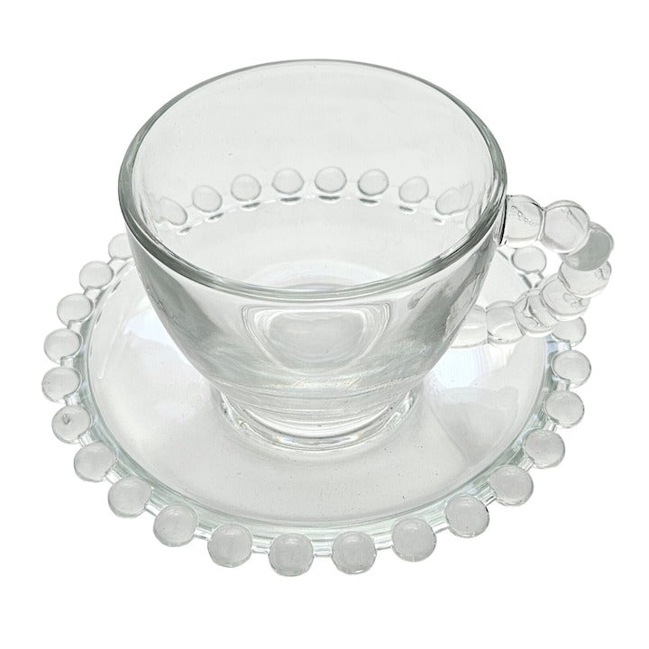 Set 6 cesti cu farfurii Pearly, din sticla transparenta, 150 ml