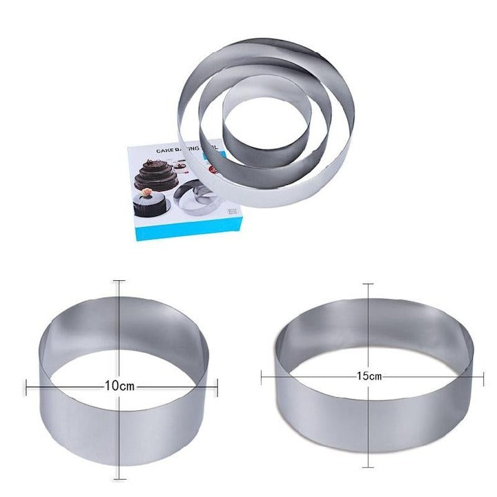 Set 3 Forme Prajituri, Otel Inoxidabil, 10/15/20 x 4.5 cm