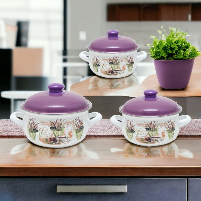 Set 3 Cratite Emailate cu capace Savasan 3.8-6L