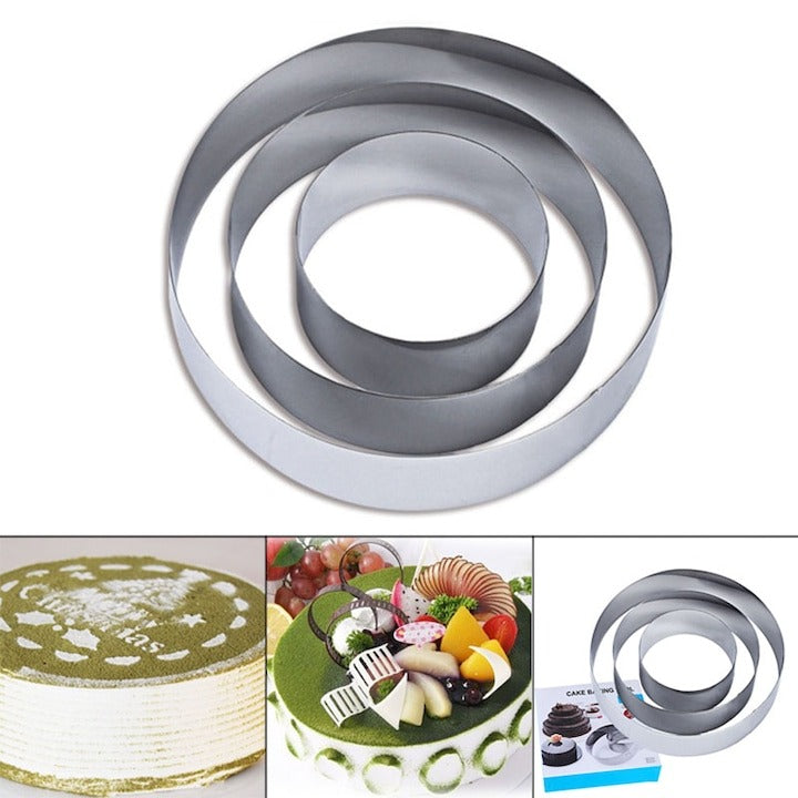 Set 3 Forme Prajituri, Otel Inoxidabil, 10/15/20 x 4.5 cm