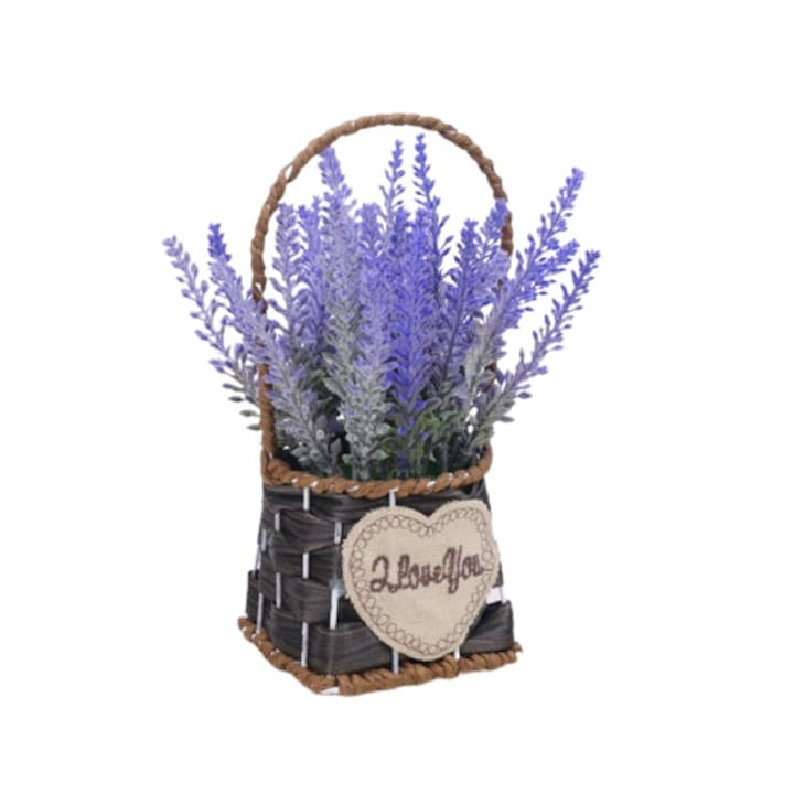 Flori artificiale in cosulet impletit, Lavanda, 23x9,5x9,5 cm
