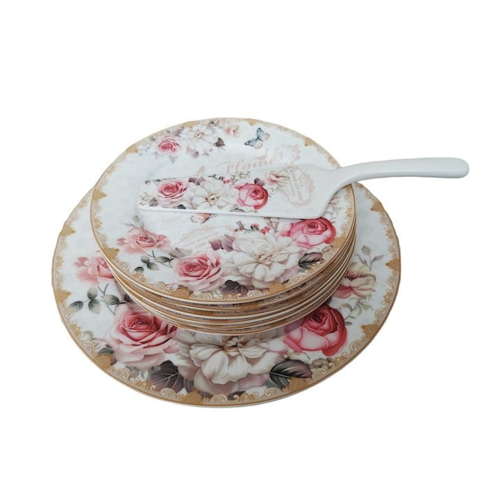 Set Tort, 8 piese, Ceramica, Model floral