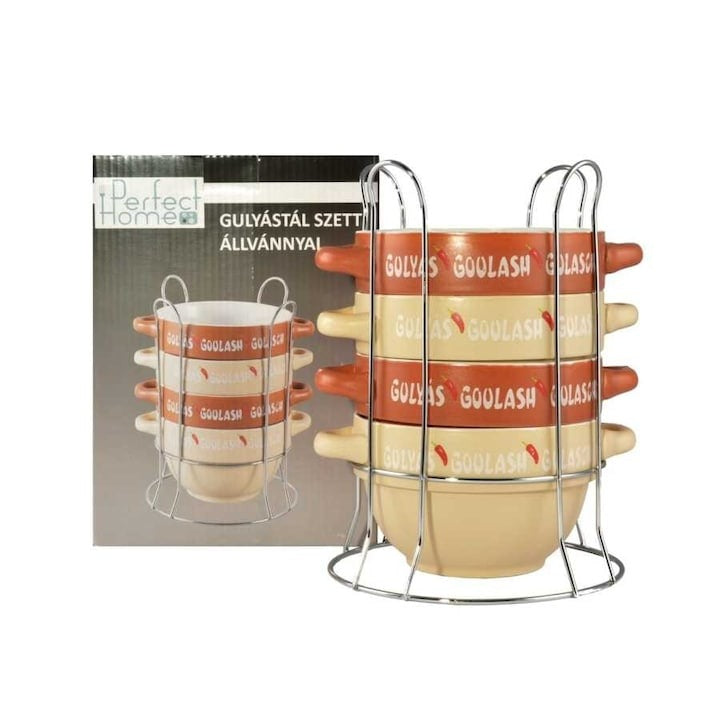 Set 4 boluri bucatarie pentru Gulas cu suport, ceramica, 0.75 L, 14x9.5 cm