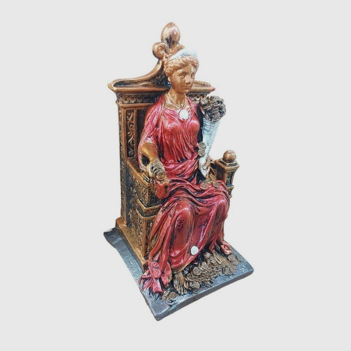 Statueta decorativa Zeita Bogatiei si Abundentei pe tron, 25 cm