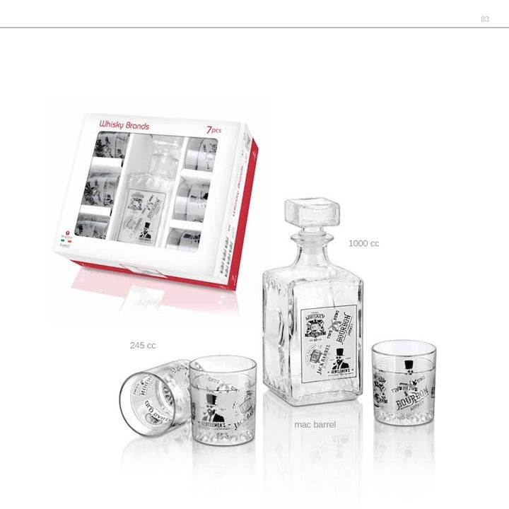 Set 7 piese whisky brands, 1 decantor + 6 pahare