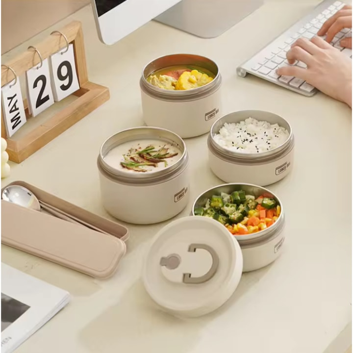 Set 4 caserole termice cu geantă termoizolanta - interior metalic, capace etanse, lunch box