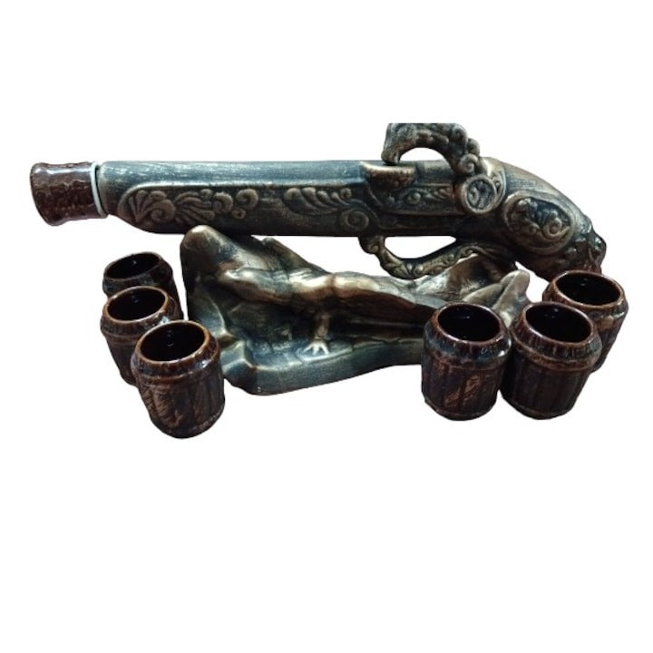 Set Ceramica pentru Bauturi Pistol pe Suport, 450 ml, 6 pahare 80 ml