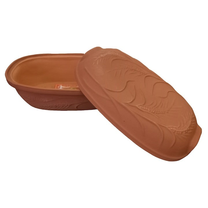 Vas din Lut pentru Sarmale , cu Capac, Model Spic de grau, 4L