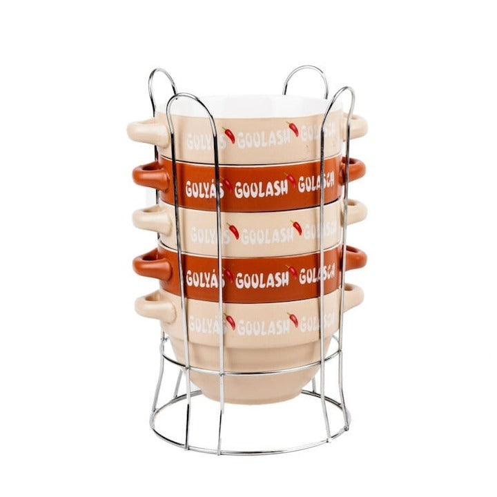 Set 4 boluri bucatarie pentru Gulas cu suport, ceramica, 0.75 L, 14x9.5 cm