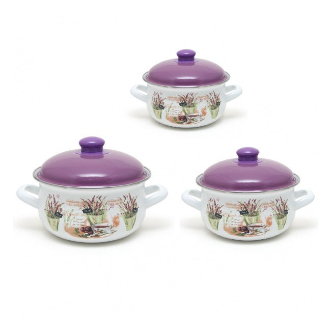 Set 3 Cratite Emailate cu capace Savasan 3.8-6L