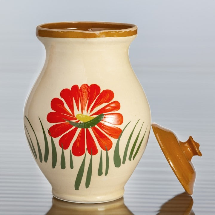 Ulcior Lapte din lut cu Capac, pictat Manual