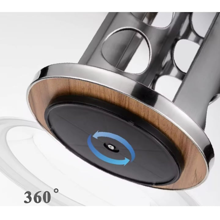 Set suport condimente rotativ si 12 recipiente, Gri/Maro , 23x19.5 cm