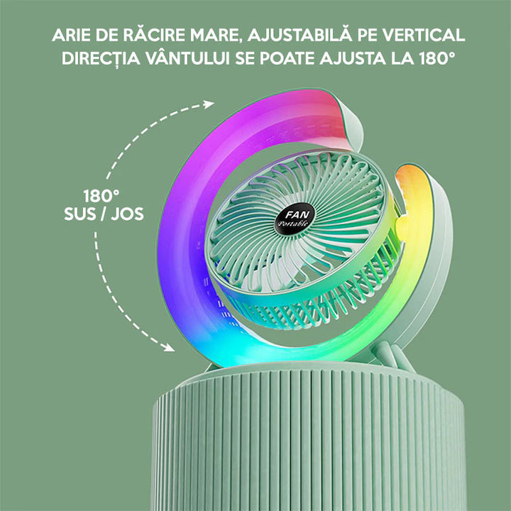 Ventilator de Birou Portabil cu USB, Lumini LED, 3 Trepte de Viteza
