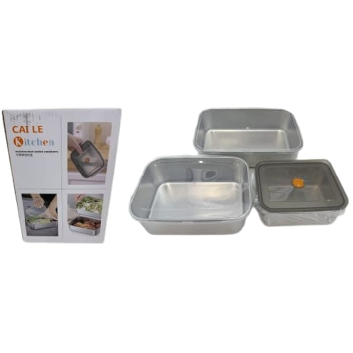 Set 3 caserole cu capac , metal ,(600 ml/ 1100 ml/ 1700 cm)