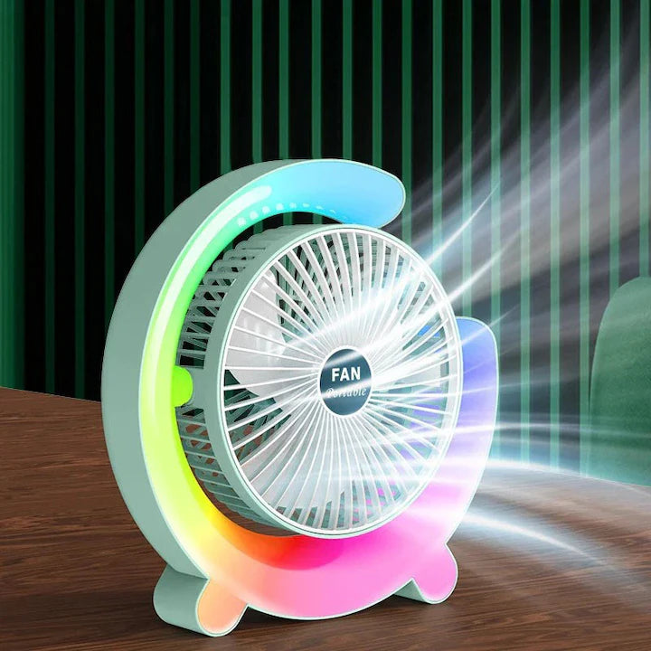Ventilator de Birou Portabil cu USB, Lumini LED, 3 Trepte de Viteza
