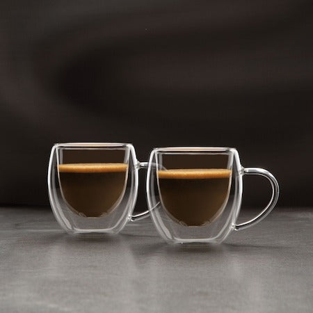 Set 6 Cani cu Pereti Dubli, Cafea Espresso, Sticla Termorezistenta, 80 ml