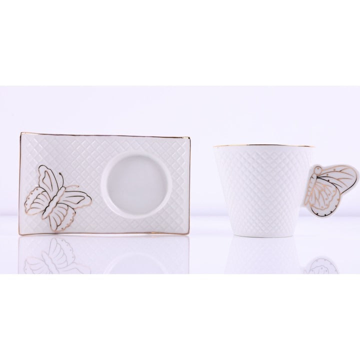 Set de 6 cesti cu 6 farfurii, Luxury Collection, Maner in forma de fluture, 220 ml