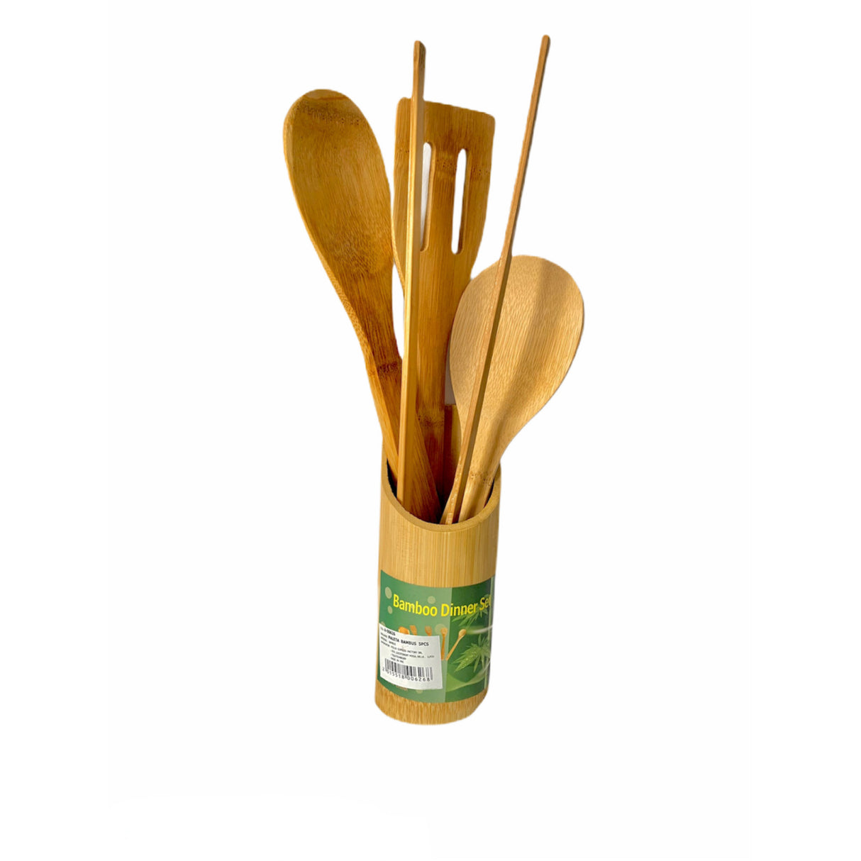 Set bucatarie, 4 ustensile din lemn cu suport din lemn inclus