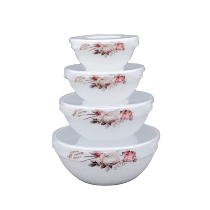 Set caserole Ceramice cu Capace de Plastic, Model Floral