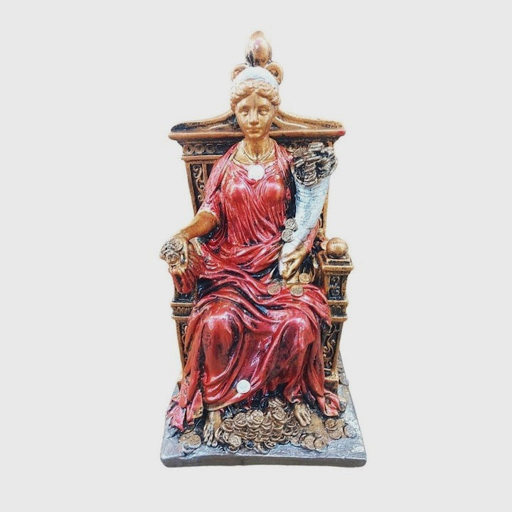 Statueta decorativa Zeita Bogatiei si Abundentei pe tron, 25 cm