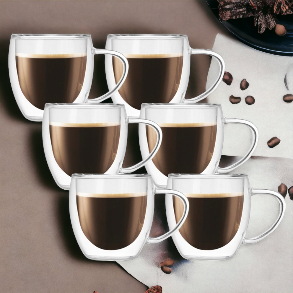 Set 6 cani Pereti Dubli, Sticla Termorezistenta, 250ml ST1