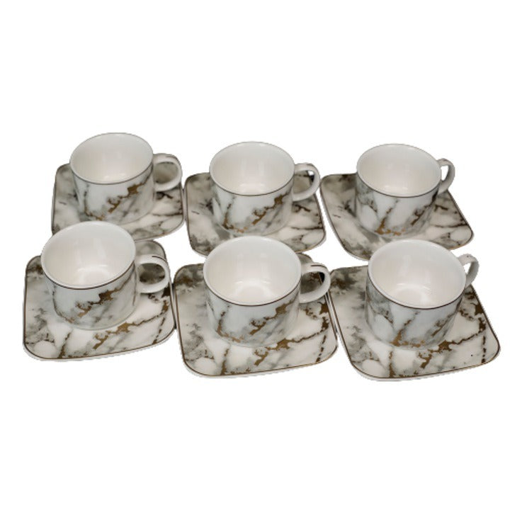 Set de 6 cesti 150 ml cu 6 farfurii Luxury Collection,Model Marmotat