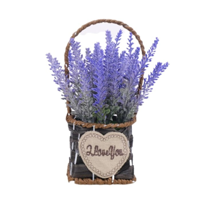 Flori artificiale in cosulet impletit, Lavanda, 23x9,5x9,5 cm