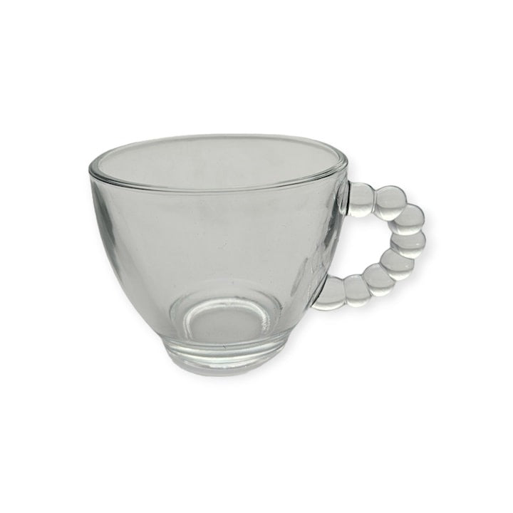 Set 6 cesti cu farfurii Pearly, din sticla transparenta, 150 ml