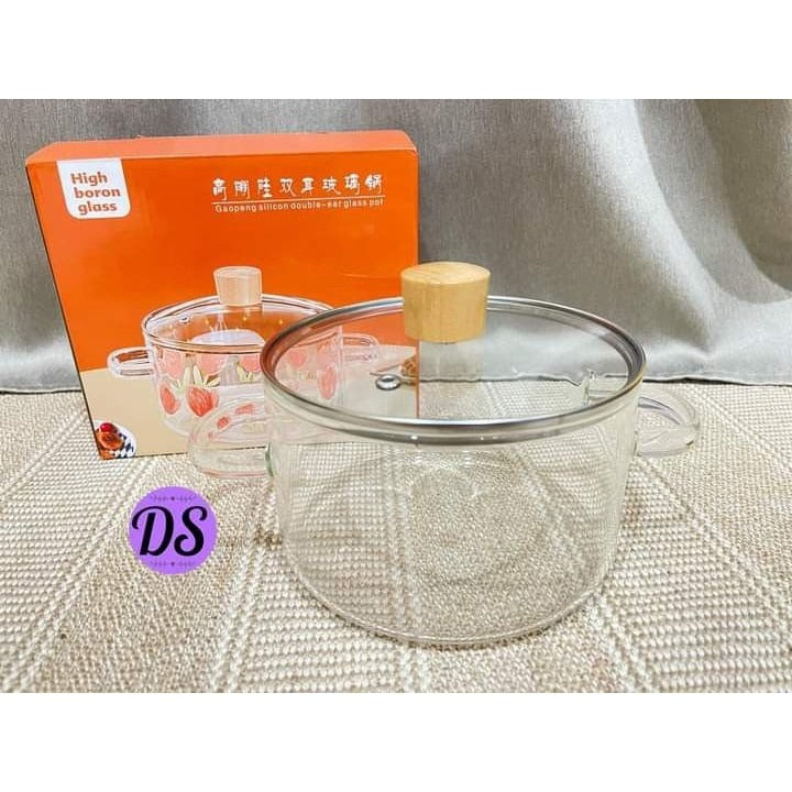 Oala cu Capac din Sticla Transparenta, Manere din Sticla, Termorezistenta, 3.2 Litri