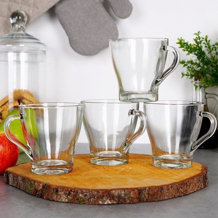Set 6 cani din sticla, transparente,King, 280 ml