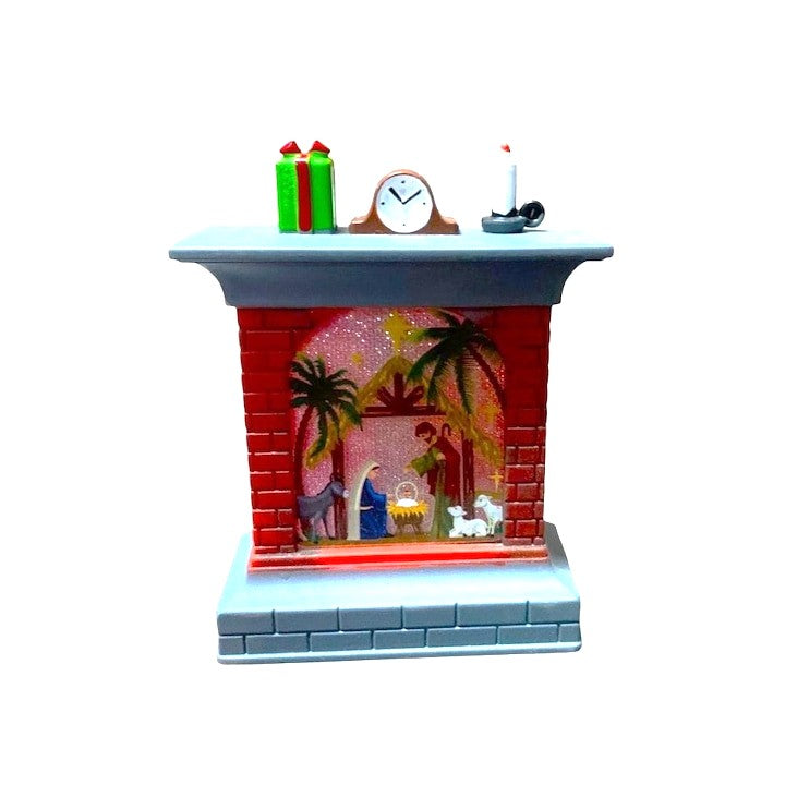 Ornament de Craciun, mini semineu cu led colorat , 15 cm