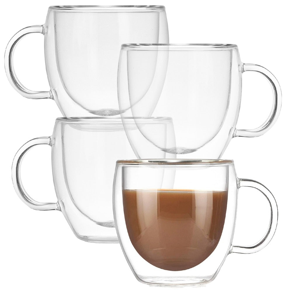 Set 4 cani cu Pereti Dubli, Sticla Termorezistenta, 250ml ST1