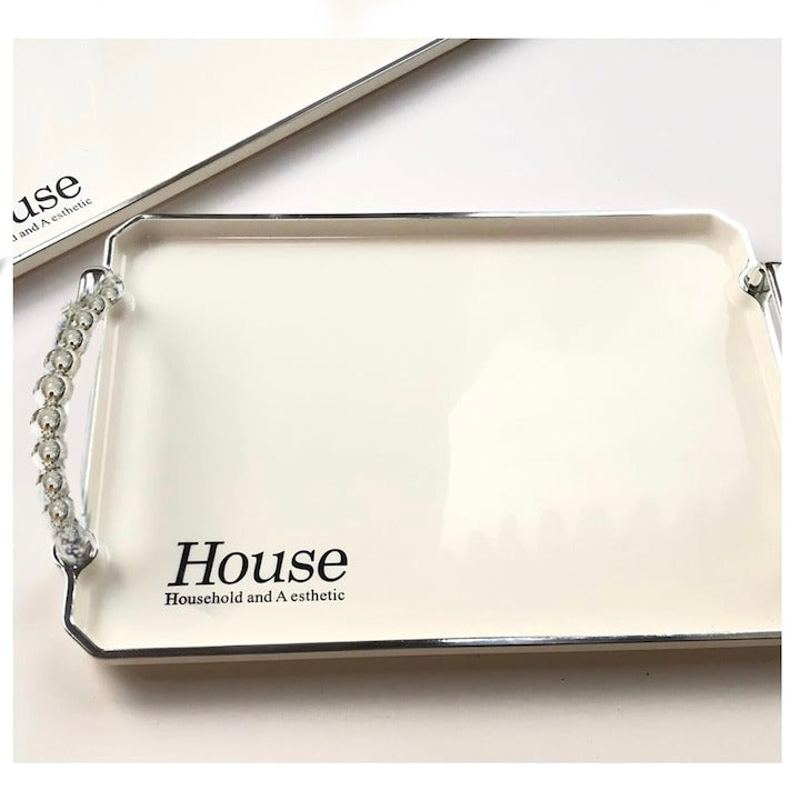 Tava servire dreptunghiulara, decorativa eleganta, 31x20, Alb