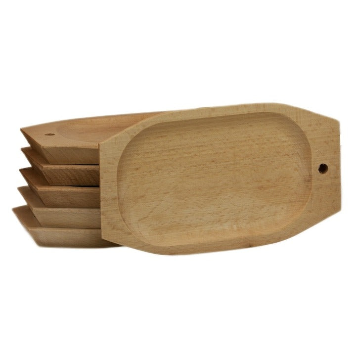 Set 6 farfurii cu suport, dreptunghiular, lemn fag, 24 x 14 cm