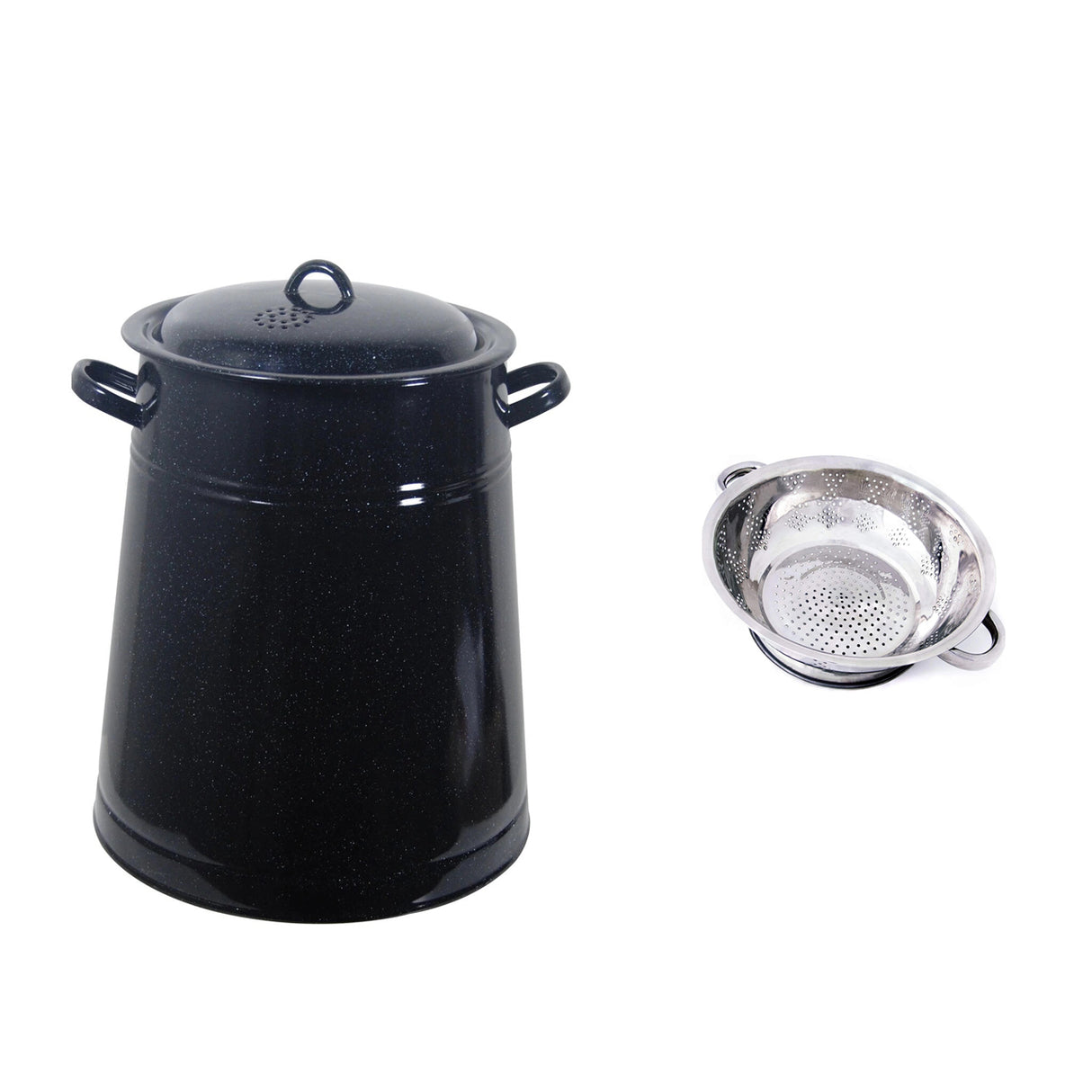 Pachet - Bidon untura, garnita emailata 10 l cu capac si Strecuratoare din Inox, 24 cm