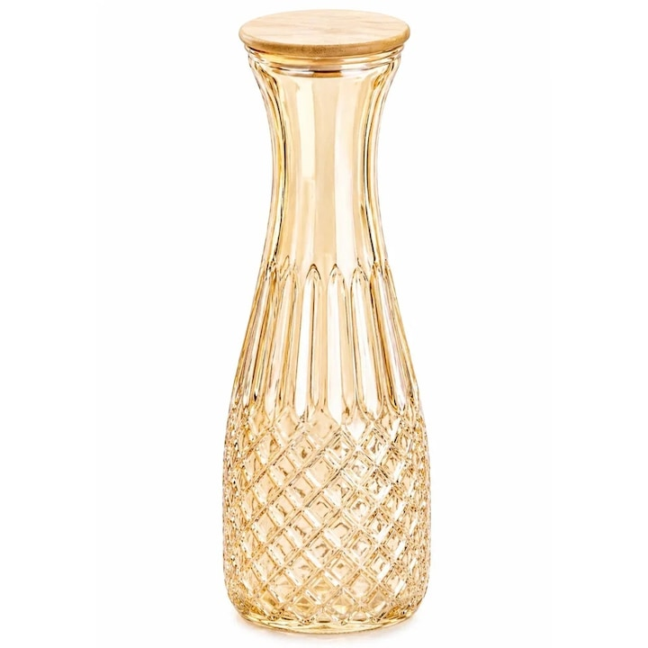 Carafa eleganta din sticla cu capac din bambus pentru apa, limonada sau suc, 1.2L