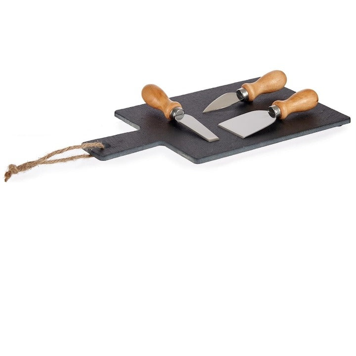 Set platou ardezie si 3 cutite branzeturi tari, 17 x 30 cm