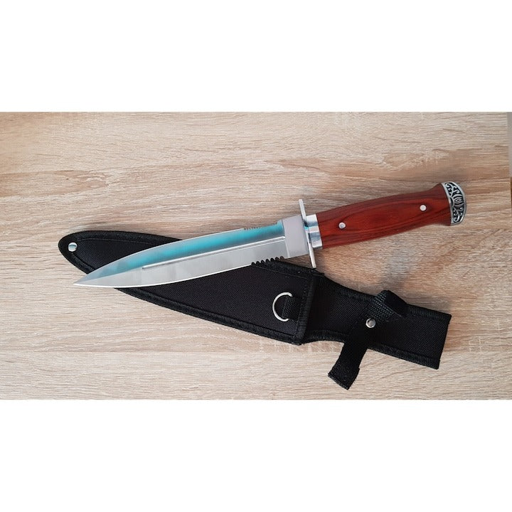 Cutit de vanatoare tip Baioneta cu 2 taisuri, Otel Inoxidabil/Lemn , 280 g ,33cm,