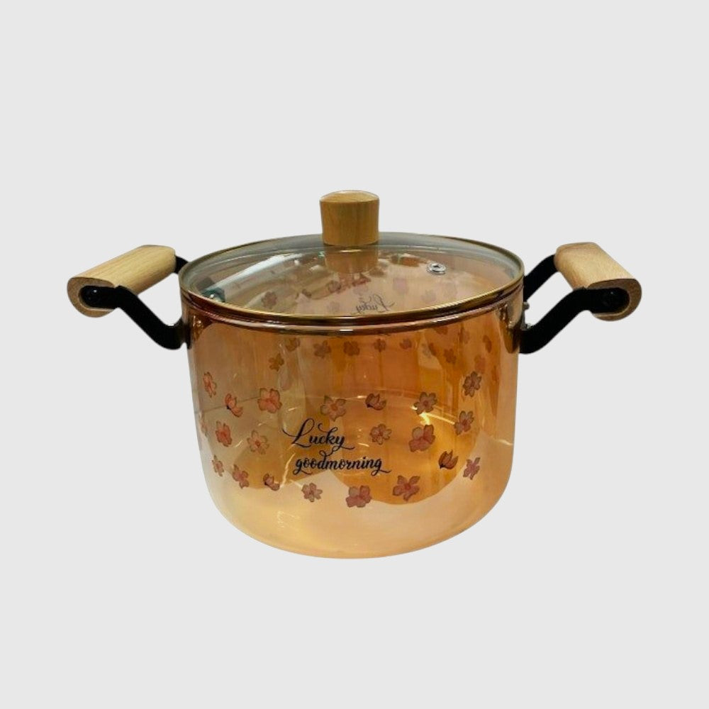 Oala din Sticla Transparenta cu capac,Pictata fumurie , 5.5 L