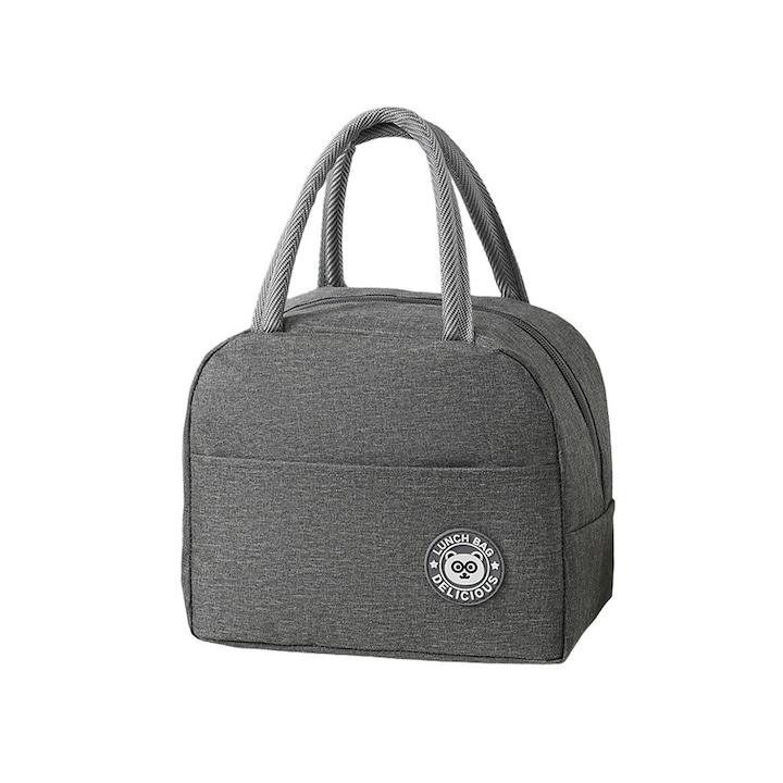 Geanta Termica pentru Pranz, Impermeabila, cu Manere, Buzunar Exterior, 22x14x19 cm, Gri
