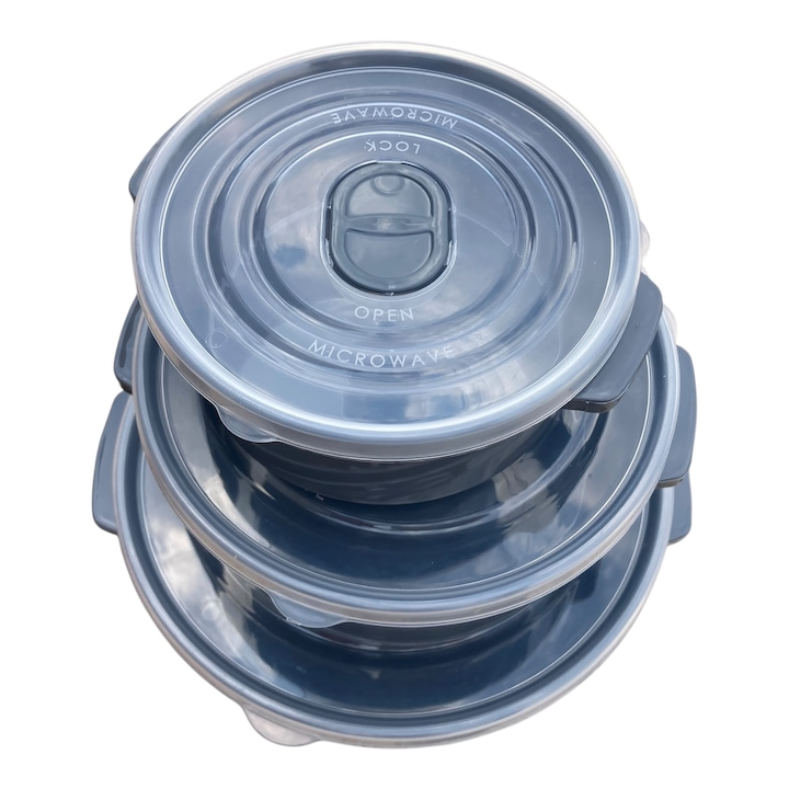 Set 3 caserole alimentare cu supapa, plastic