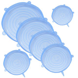 Set 6 Capace Silicon, Flexibile ,inlocuitor folie strech,dimensiuni diferite,reutilizabile,Albastru transparent