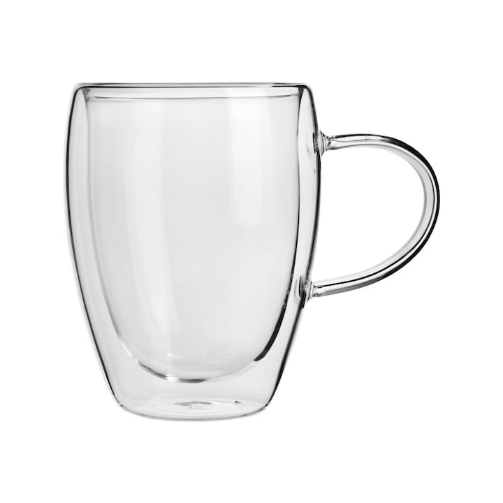 Set 6 Cani cu Pereti Dubli, Sticla Termorezistenta, 350 ml ST2 + 6 Lingurite Aurii