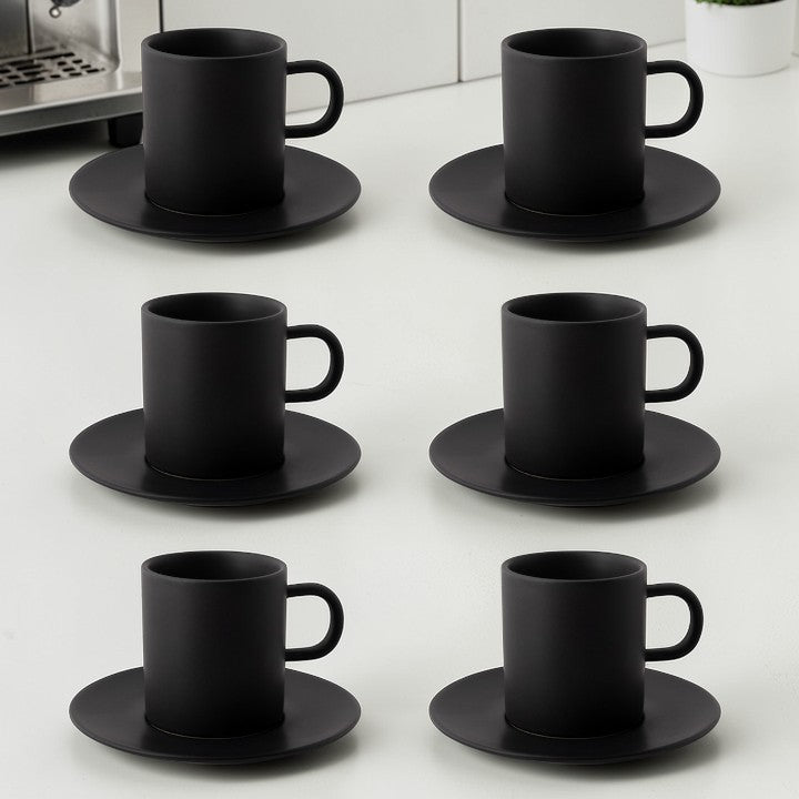 Set 6 cani si farfurioare Negru Mat ,200 ml