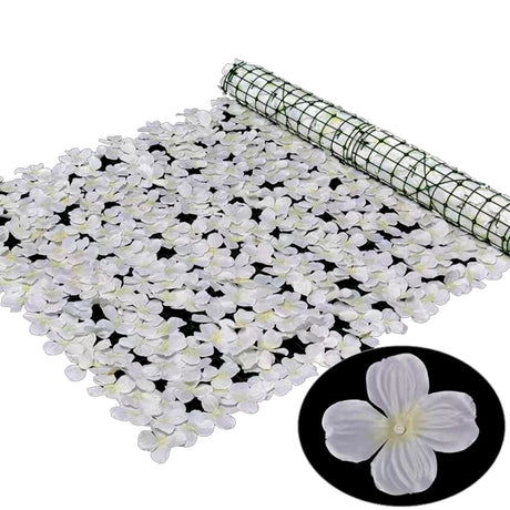Rulou Artificial de Gard Viu din PE Anti-UV, Flori Albe, 100x100 cm